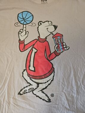 Light Purple Graphic Polar Bear Tee with Red Sweater and Blue Basketball